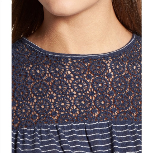 Caslon Striped Lace Yoke Tank Top / Blue / L - Picture 4 of 5